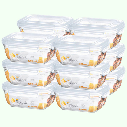 Kit 12 Pote Transparente 800ml Marmita Fit Trava Hermetico