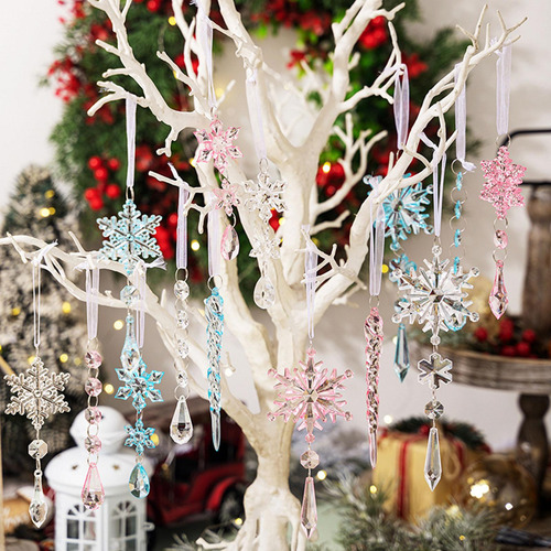 4 X 5 Adornos Navideños Con Forma De Copos De Nieve, Rosa