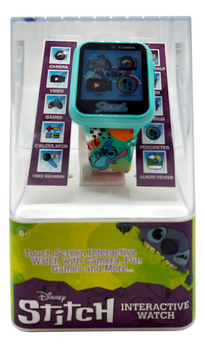 Disney Accutime Lilo And Stitch - Reloj Inteligente Interactivo Para Niños En Color Aguamarina Con Cámara Selfie, 6 Juegos, 10 Caras De Esfera Diferentes Y Muchos Más, Agua, Moderno