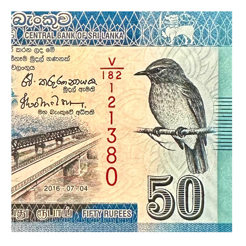 Sri Lanka - 50 Rupias - Año 2016 - P #124 - Pájaro