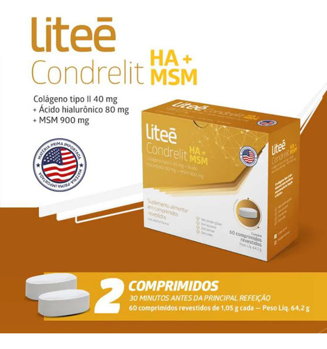 Liteé Condrelit Colágeno Tipo 2 Ha + Msm 60 Comp (kit 2 Uni)