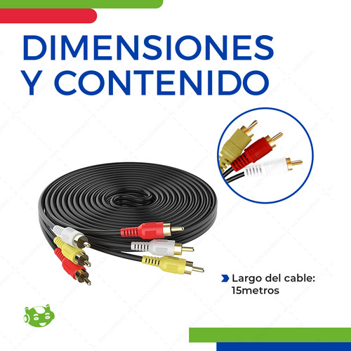 Cable RCA a RCA 15 Metros Slim Company Audio y Video Macho a Macho Uso Rudo para DVD Componentes Altavoces