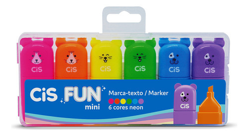 Estojo Marca Texto Cis Fun Mini 6 Cores Neon Infantil