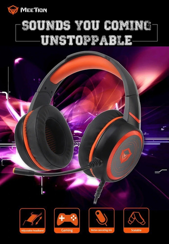 Imagen 12 de 12 de Auriculares Gamer Hifi 7.1 Meetion Hp030 Negro Y Naranja Luz