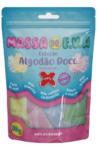 Massa De Eva Tons Pastel 50g - Make+ Massa De Alta Qualidade Cor Tons Pastel (Azul, Verde, Amarela, Rosa e Lilás)