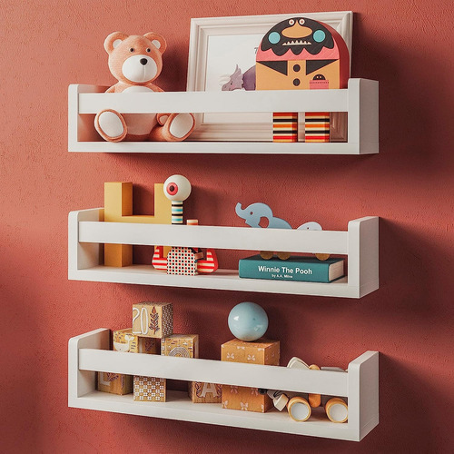 Juego De 3 Repisas De Pared Flotante De Madera Blanca