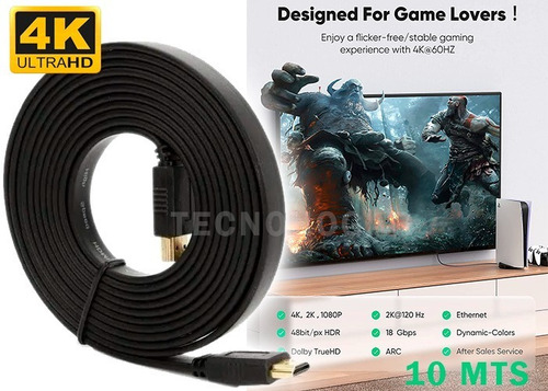 Imagen 2 de 7 de Cable 10 Mts Hdmi 4k Alta Velocidad Conector Bañado En Oro
