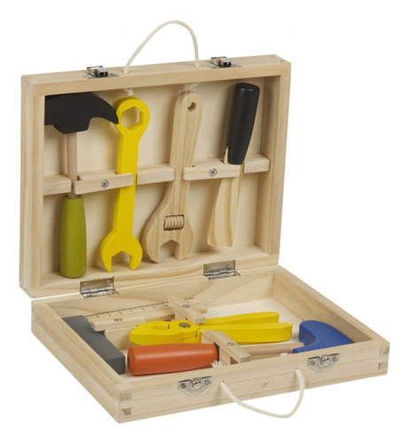 Juguete Set Caja De Herramientas De Madera 8 Piezas