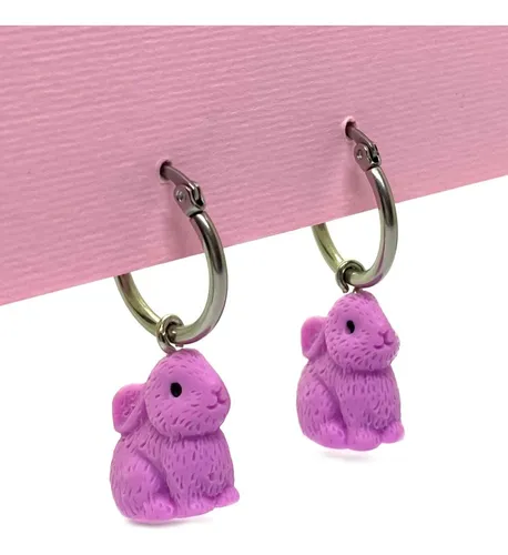 comprar Aros Argollas De Acero Quirúrgico Con Dije Conejito Bunny
