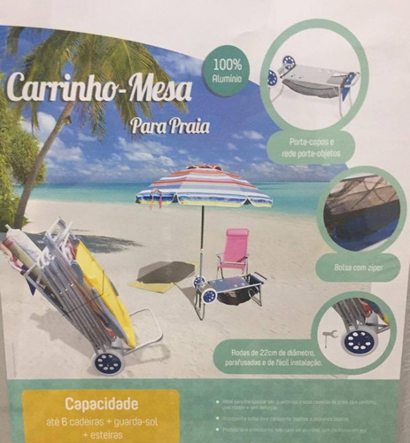 Carrinho De Praia Mesinha Vira Mesa 100% Alumínio Belfix