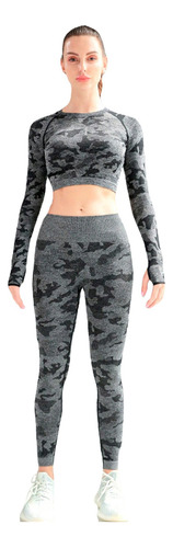 Conjunto Deportivo Camuflajeado De 3 Pzs Leggin,top Y Shirt