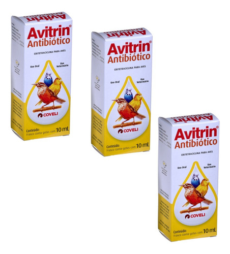 3 Un Avitrin Antibiótico Oxitetraciclina  Para Aves 10 Ml