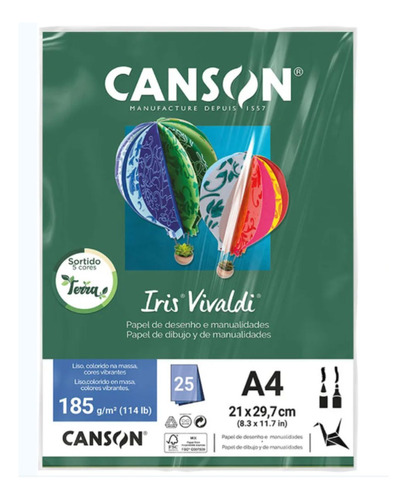 Papel Colorido Canson Iris Vivaldi Sortido A4 185g 25fls