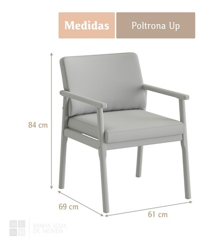 Poltrona Up Com Base De Madeira Linho Cinza