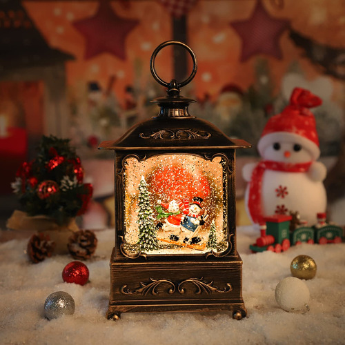 Linterna De Navidad Usb Con Globo De Nieve Y Música