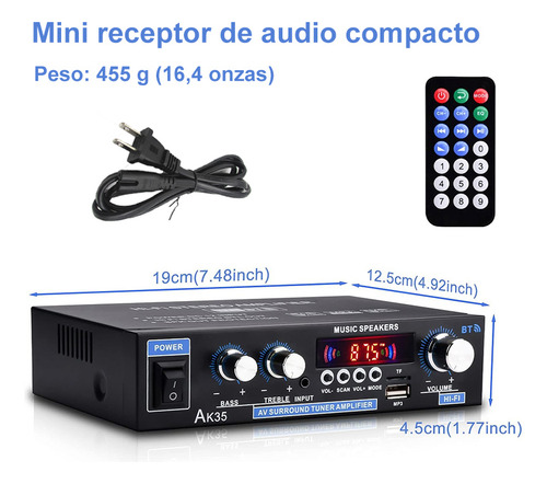 Amplificador De Audio Estereo Bluetooth Mini Automoción/hogar 2 Canales Aux/fm/mp3/rca/usb Alta Potencia Alto Rendimiento Calidad De Sonido Hifi Menor Ruido Con Mando A Distancia