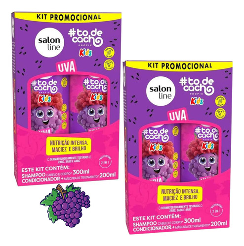 2 Kits Salon Line Kids Uva Shampoo Condicionador 300ml 200ml