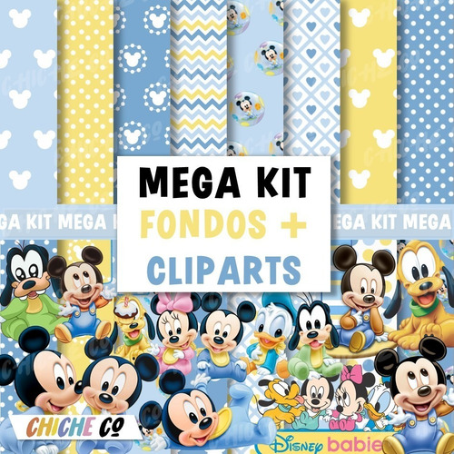 Kit Clipart Fondos Mickey Mouse Bebe Mickey Baby Nene Png Mercado Libre
