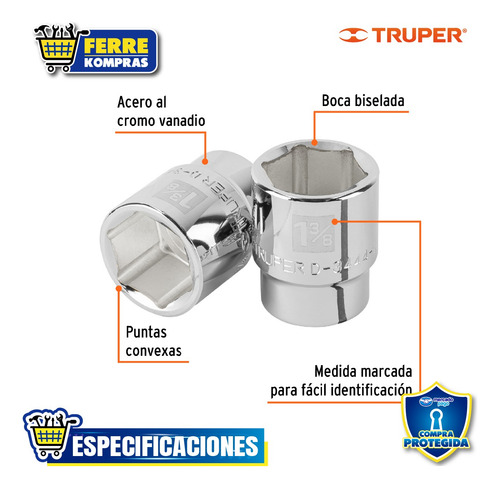 Dado De 1-3/8 , 6 Puntas, Cuadro 3/4 , T