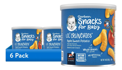 (6 Pack) Gerber Snacks For Baby Lil Crunchies Apple Puffs Po Apple Sweet Potato Puffs