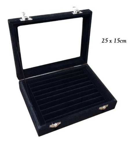 Imagen 3 de 8 de Exhibidor Porta Anillos Terciopelo Con Tapa Vidrio 32112