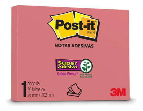 Bloco Post-it 657 - Rosa Poppy - Com 90 Folhas - 3m