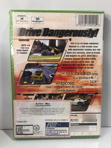 Jogo Burnout Xbox Clássico Original Lacrado