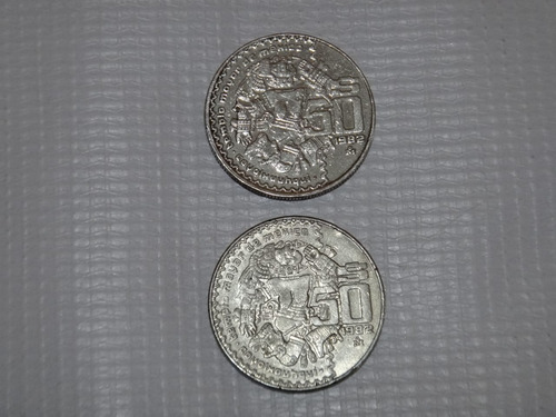 Dos Monedas$50 Pesos Año 1982 Coyolxaunqui Diosa Azteca Ms70