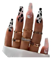 Comprar Cdj Negras Con Dorado Uñas Adheribles Decoradas, Rehusables
