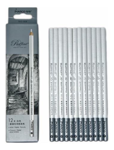 12 Lapice Dibujo Color Blanco Pastel Lapiz Profesional