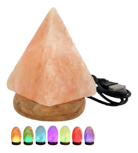 Lampara Sal Rosada Himalaya Piramide Usb Luz Led De Colores