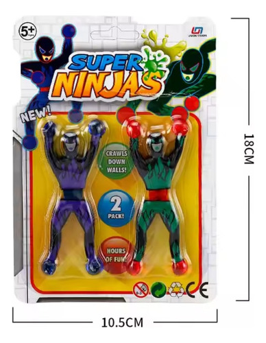 Kit 2 Bonecos Gruda Na Parede Super Ninja Brinquedo