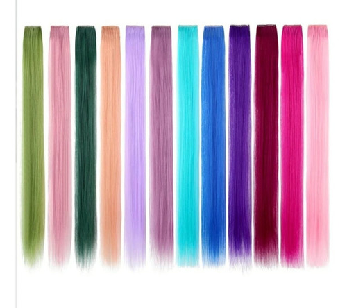 Pack4 Extensiones Mechas Cabello Sintético Colores Fantasías