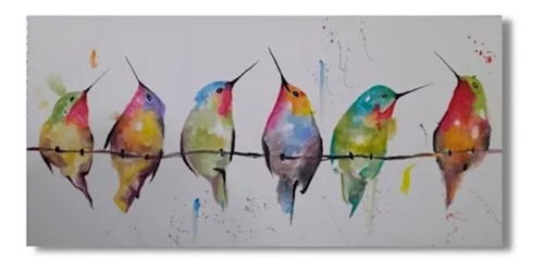 Cuadro Colibríes Familia Colibries Hecho A Mano