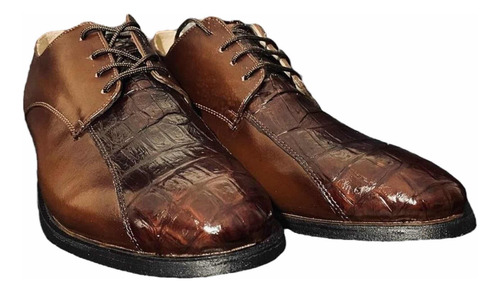 Zapato De Piel Con Aplicación En Cocodrilo 100% Original