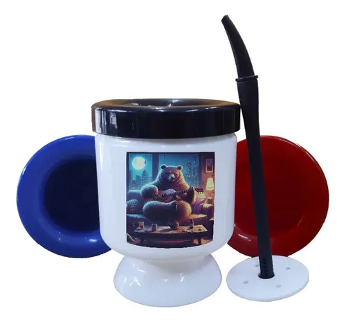 comprar Mate Plastico Oso Tocando La Guitarra Comodo En Sillon