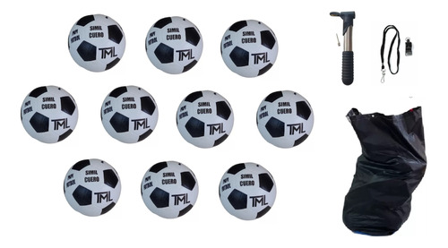 Combo Futbol Pelota N4 10u Silbato Inflador Bolso Materiales