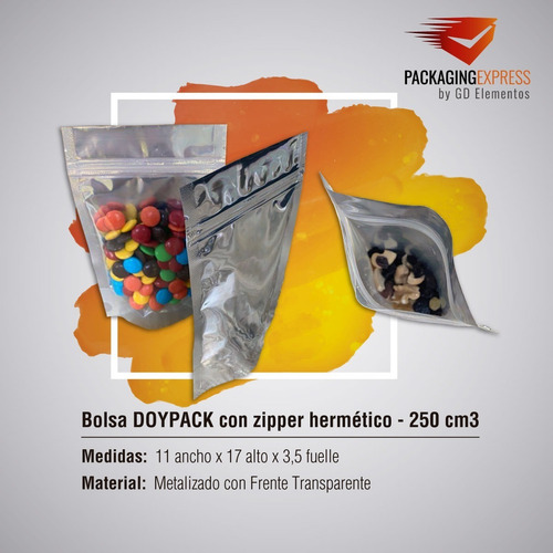 Imagen 2 de 10 de Bolsas Doypack 11x17 Metalizada Cierre Hermético Zipper X 25