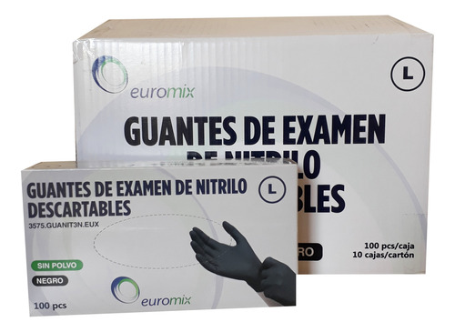 Guantes Nitrilo Negro Talle L Euromix 10 Cajas X 100 Unid