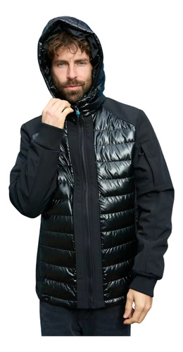 Campera Hombre Cara Cruz Jeans Negra Abrigo Lisa Combinada