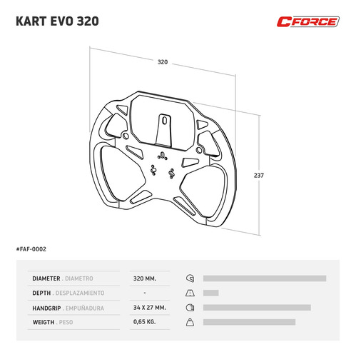 Imagen 3 de 4 de Volante Karting C-force Kart Evo Soporte Mychron 4 5 Collino