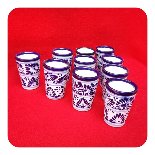 Imagen 3 de 3 de Set 6 Tequileros De Talavera Poblana Azul Blanco Evento Tql