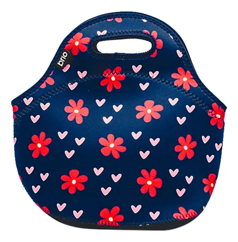 comprar Lunchera De Neopreno Brio Bolso Térmico Bebida Comida C\u002F Asa Azul Flores Rojas