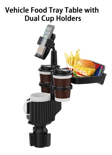 Imagen 6 de 10 de Bandeja De Comida Para Coche 3 En 1 Con Doble Portavasos Y S