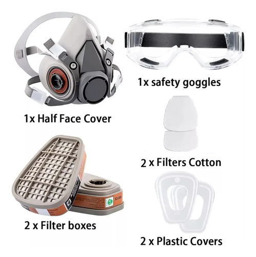Respirador Facial Completo Reutilizable Y Gafas Protectoras