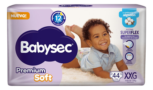 Pañales Bebe Babysec Premium Soft Xxg X44 Unidades