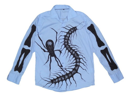 Imagen 4 de 6 de Camisa Spider Esqueleto Huesos Grunge Zombie Pintada A Mano