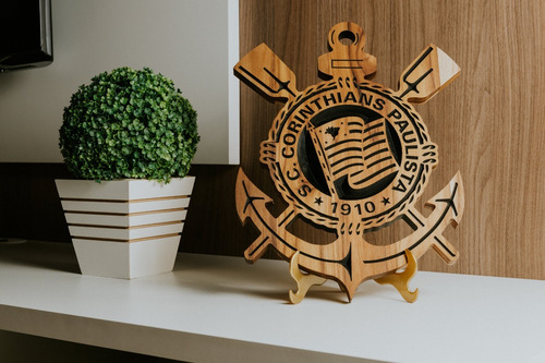 Imagem 4 de 7 de Escudo Corinthians Entalhado Em Madeira Nobre E Maciça