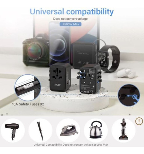 Adaptador De Tomada Com Usb Fusível Para Viagens +200 Países