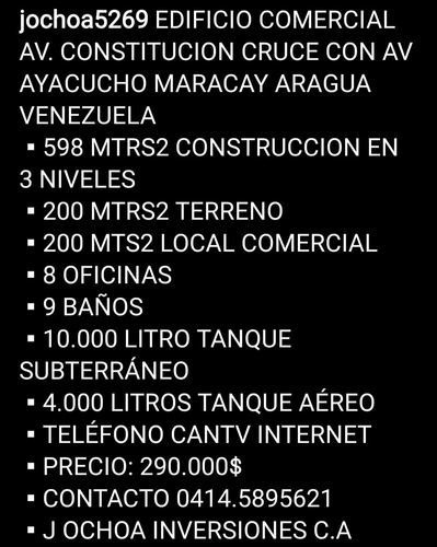 Imagen 12 de 12 de Edificio Comercial Av Ayacucho Maracay Con Constitucion Arag